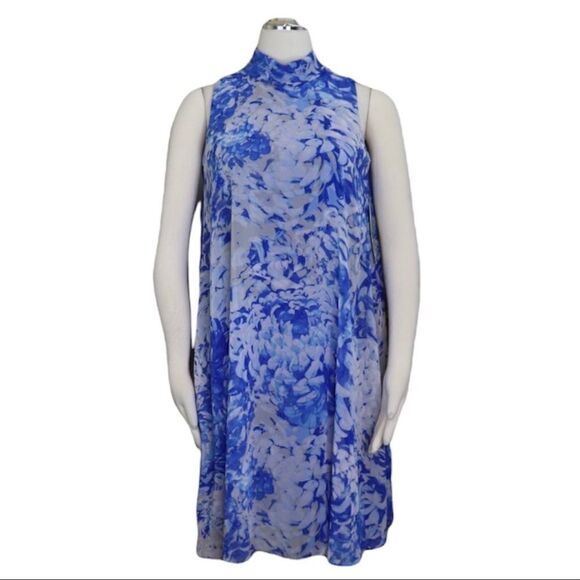 Eliza J. Blue White Stunning Flowy High Neck Sleeveless mini Dress - Picture 1 of 10
